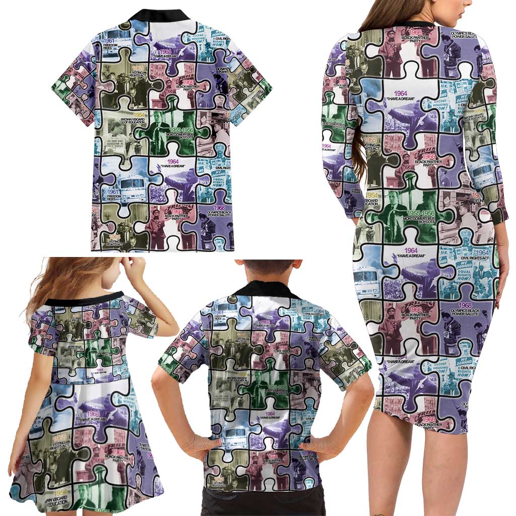 The Civil Rights Journey in Puzzle Family Matching Long Sleeve Bodycon Dress and Hawaiian Shirt African American