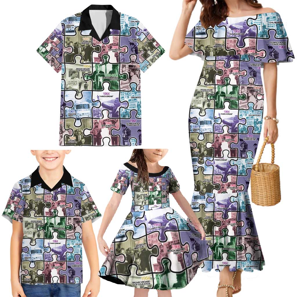 The Civil Rights Journey in Puzzle Family Matching Mermaid Dress and Hawaiian Shirt African American