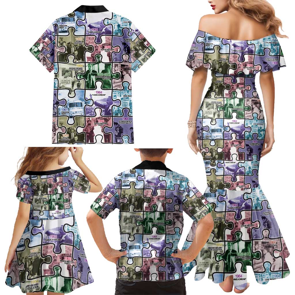 The Civil Rights Journey in Puzzle Family Matching Mermaid Dress and Hawaiian Shirt African American