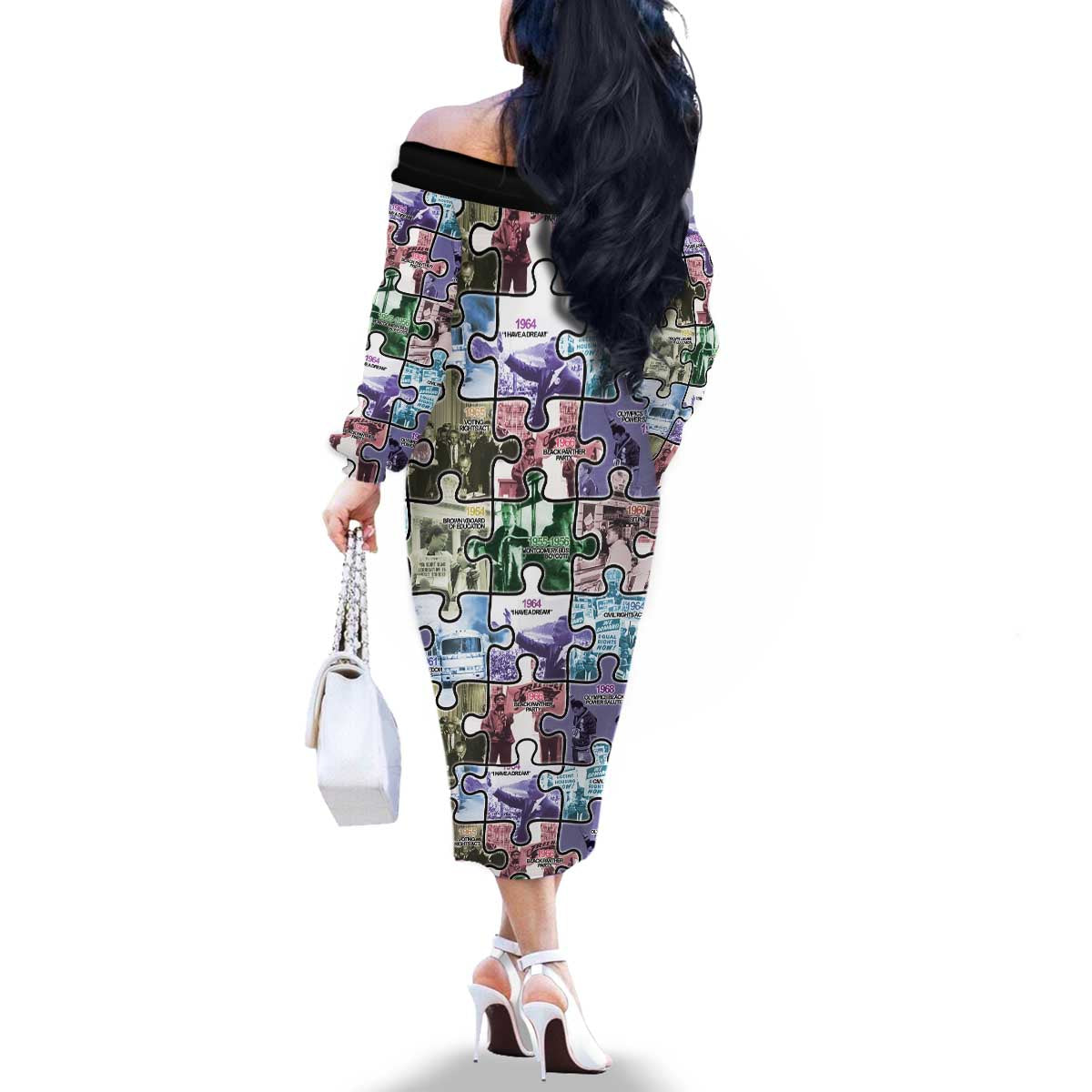 The Civil Rights Journey in Puzzle Family Matching Off The Shoulder Long Sleeve Dress and Hawaiian Shirt African American