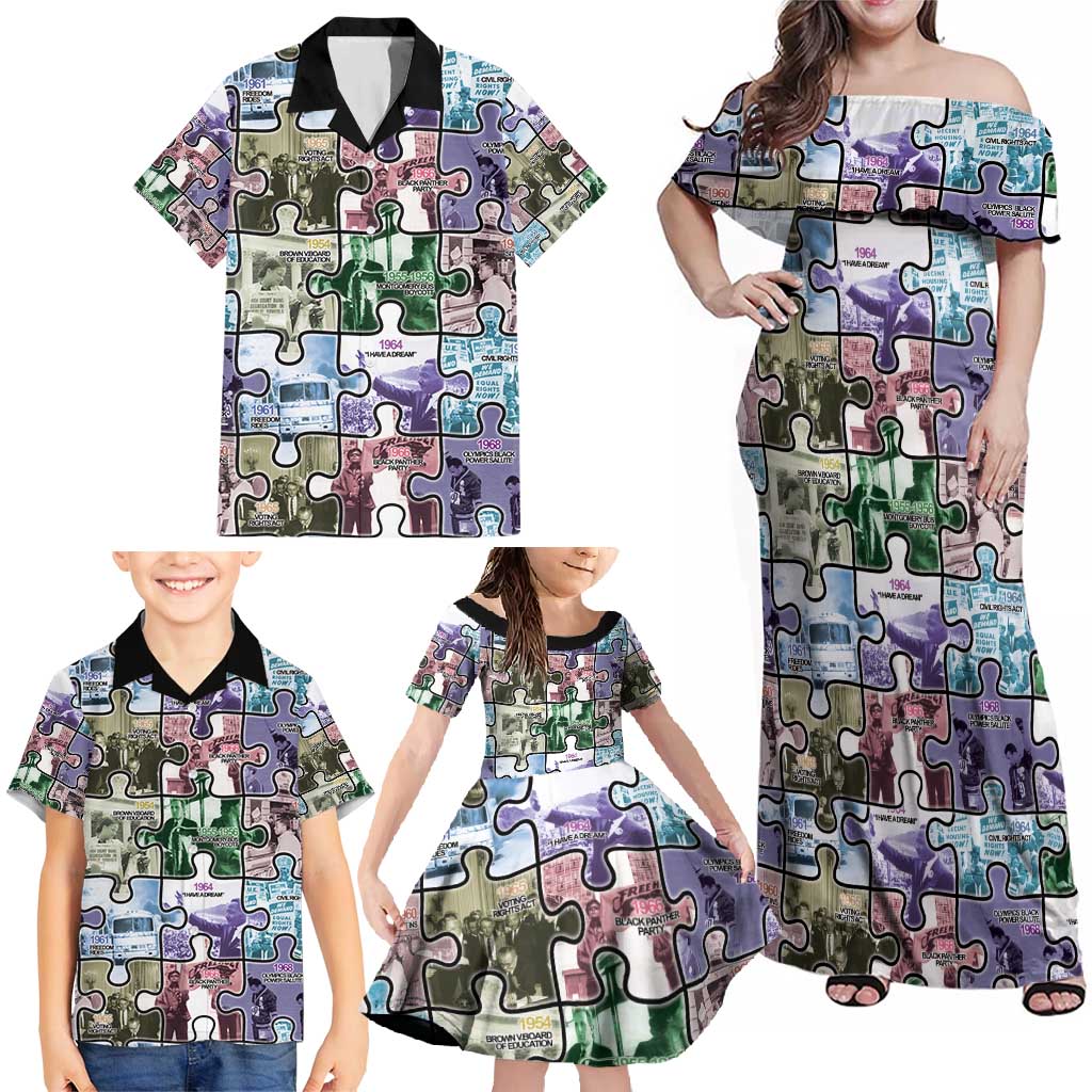 The Civil Rights Journey in Puzzle Family Matching Off Shoulder Maxi Dress and Hawaiian Shirt African American