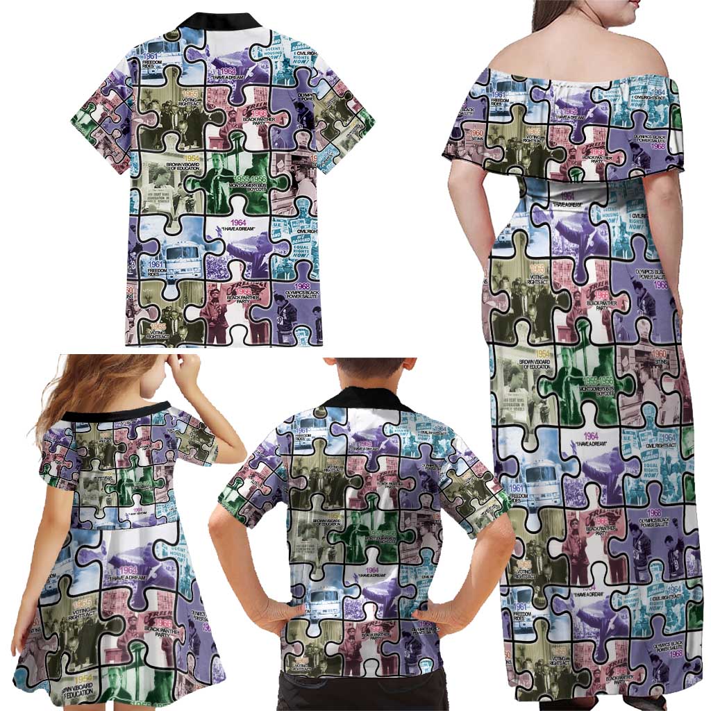 The Civil Rights Journey in Puzzle Family Matching Off Shoulder Maxi Dress and Hawaiian Shirt African American