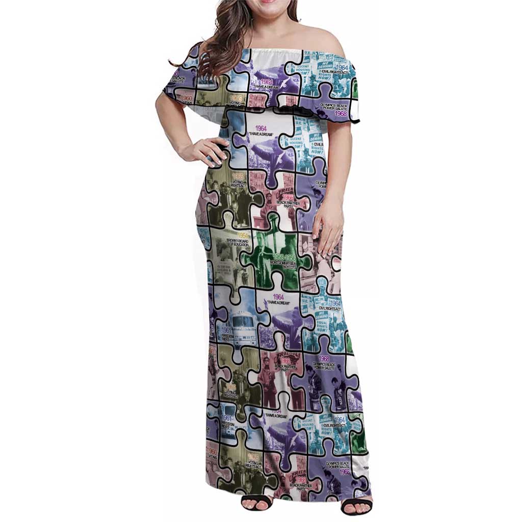 The Civil Rights Journey in Puzzle Family Matching Off Shoulder Maxi Dress and Hawaiian Shirt African American