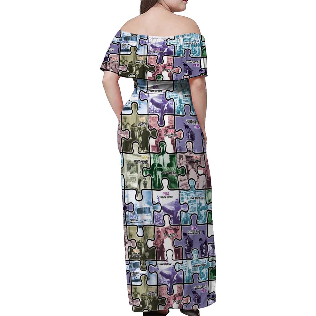 The Civil Rights Journey in Puzzle Family Matching Off Shoulder Maxi Dress and Hawaiian Shirt African American
