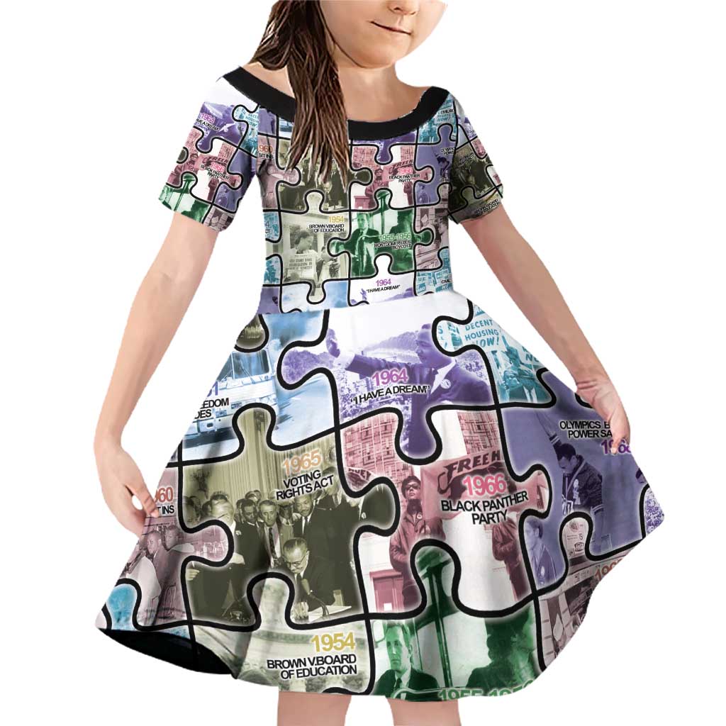 The Civil Rights Journey in Puzzle Family Matching Off Shoulder Short Dress and Hawaiian Shirt African American