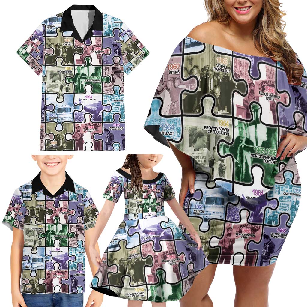 The Civil Rights Journey in Puzzle Family Matching Off Shoulder Short Dress and Hawaiian Shirt African American