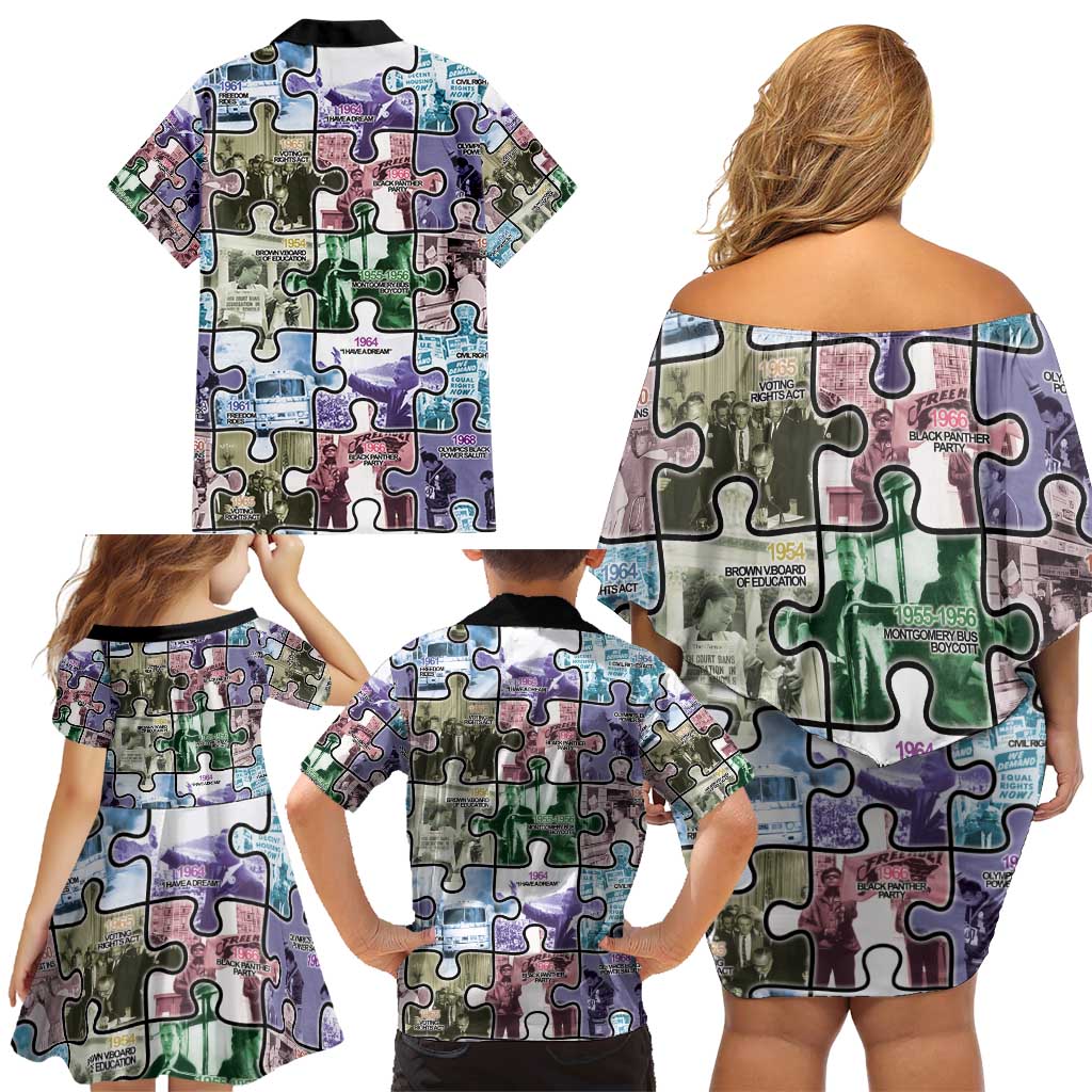 The Civil Rights Journey in Puzzle Family Matching Off Shoulder Short Dress and Hawaiian Shirt African American