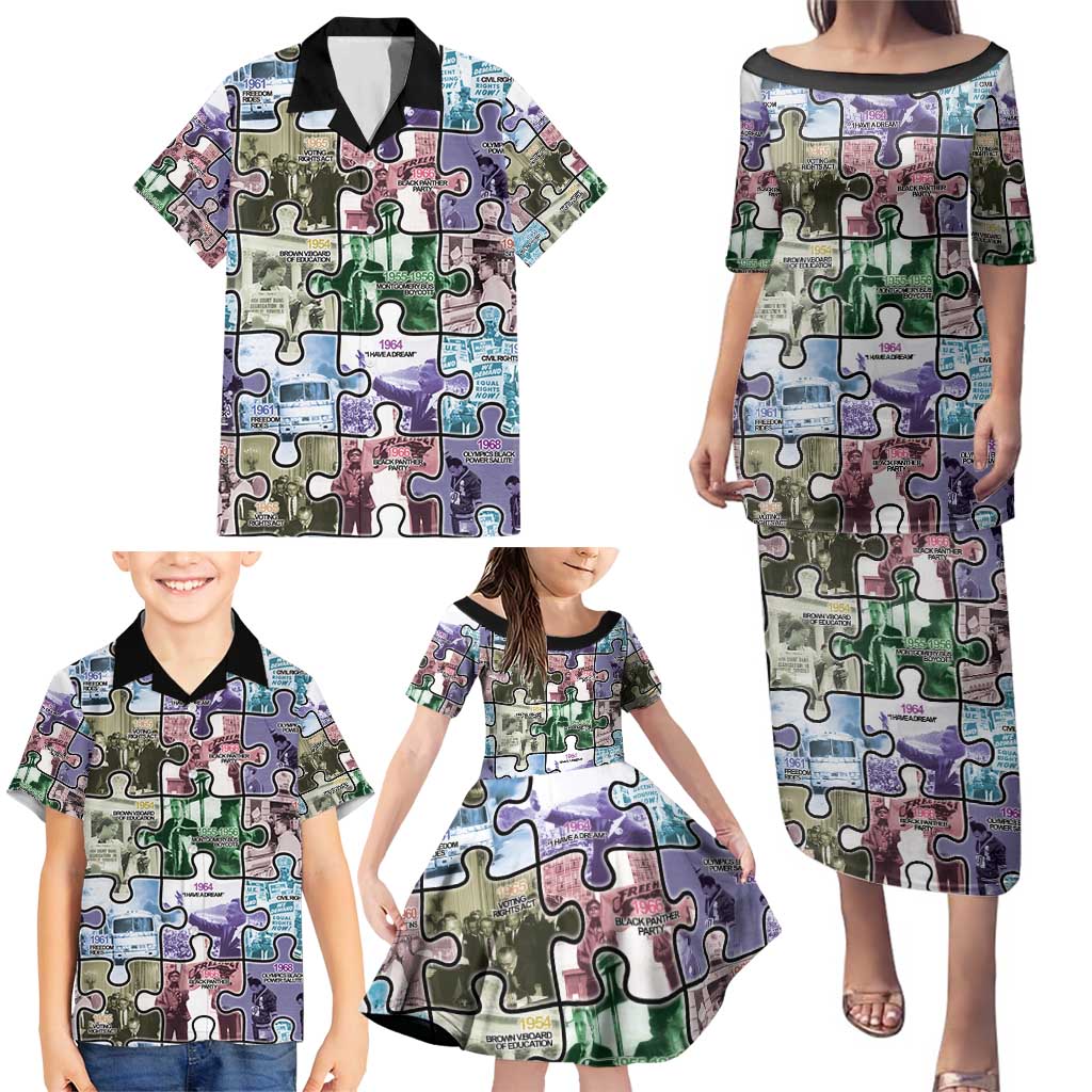 The Civil Rights Journey in Puzzle Family Matching Puletasi and Hawaiian Shirt African American