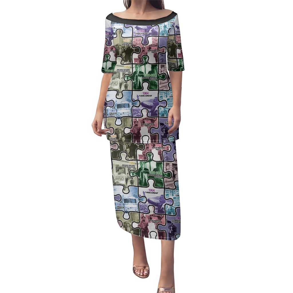 The Civil Rights Journey in Puzzle Family Matching Puletasi and Hawaiian Shirt African American