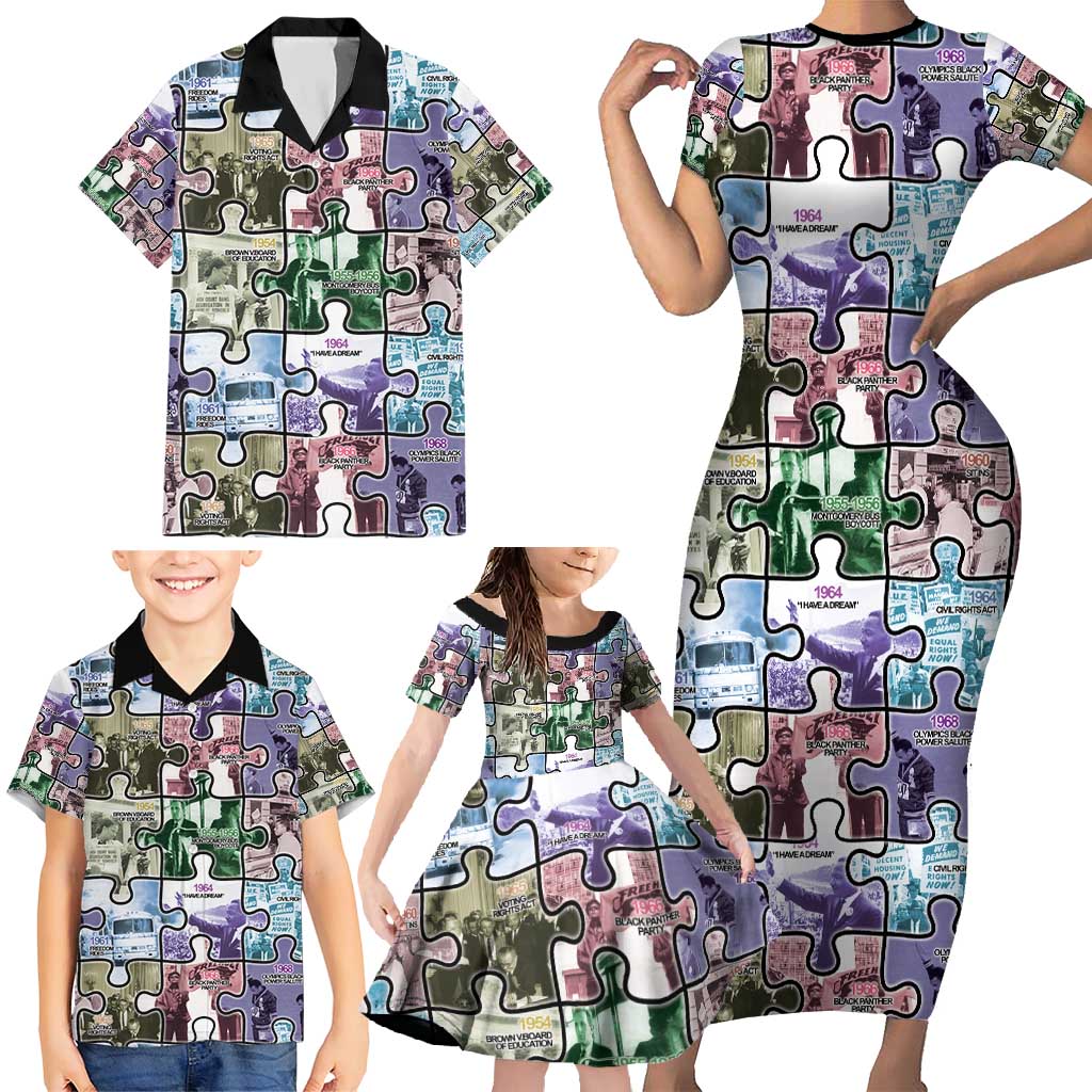 The Civil Rights Journey in Puzzle Family Matching Short Sleeve Bodycon Dress and Hawaiian Shirt African American