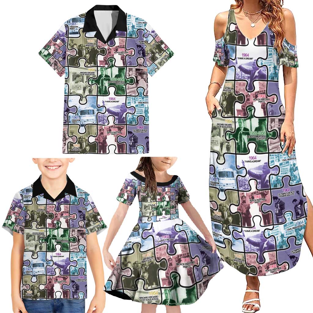 The Civil Rights Journey in Puzzle Family Matching Summer Maxi Dress and Hawaiian Shirt African American