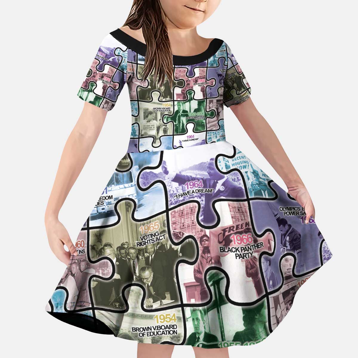 The Civil Rights Journey in Puzzle Kid Short Sleeve Dress African American
