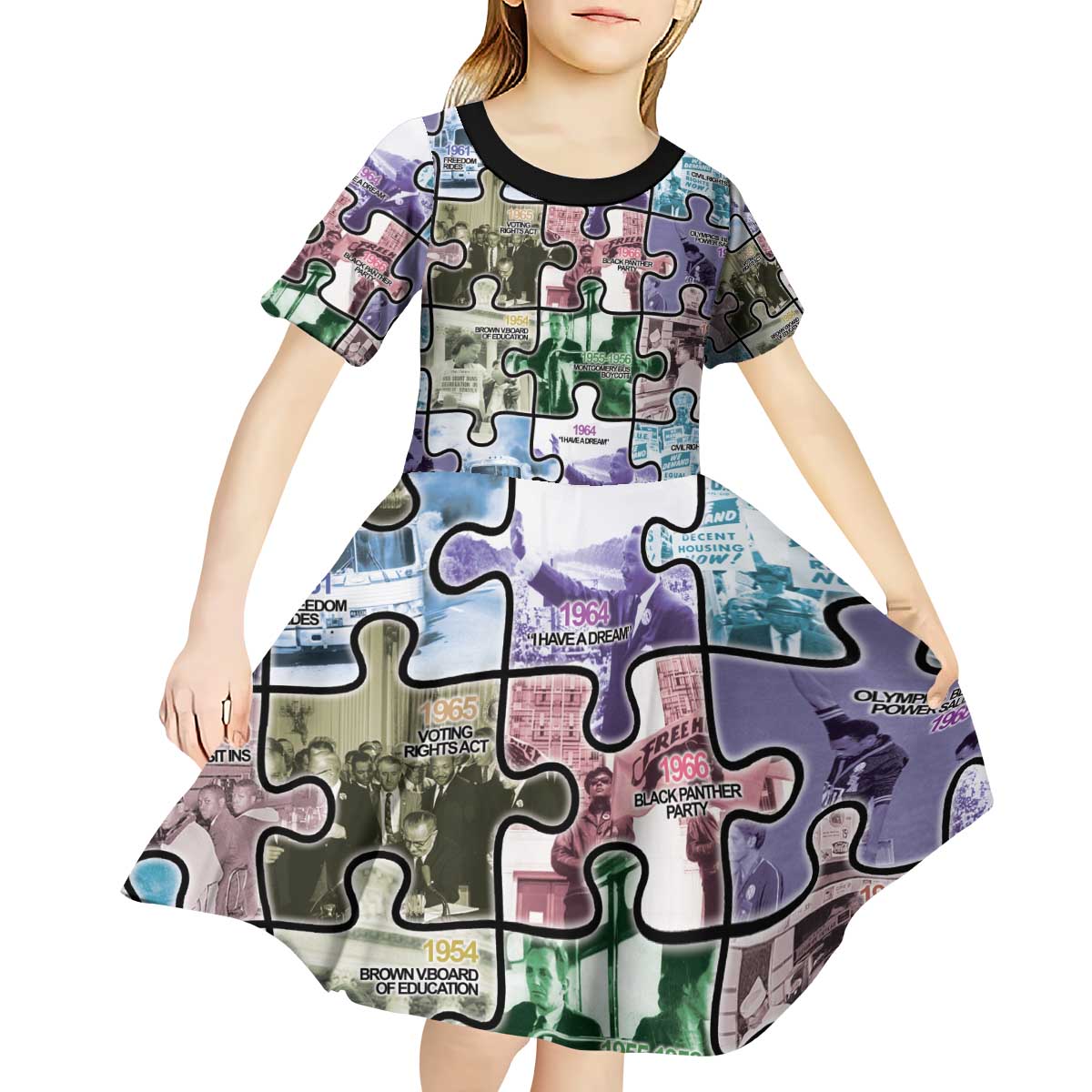 The Civil Rights Journey in Puzzle Kid Short Sleeve Dress African American