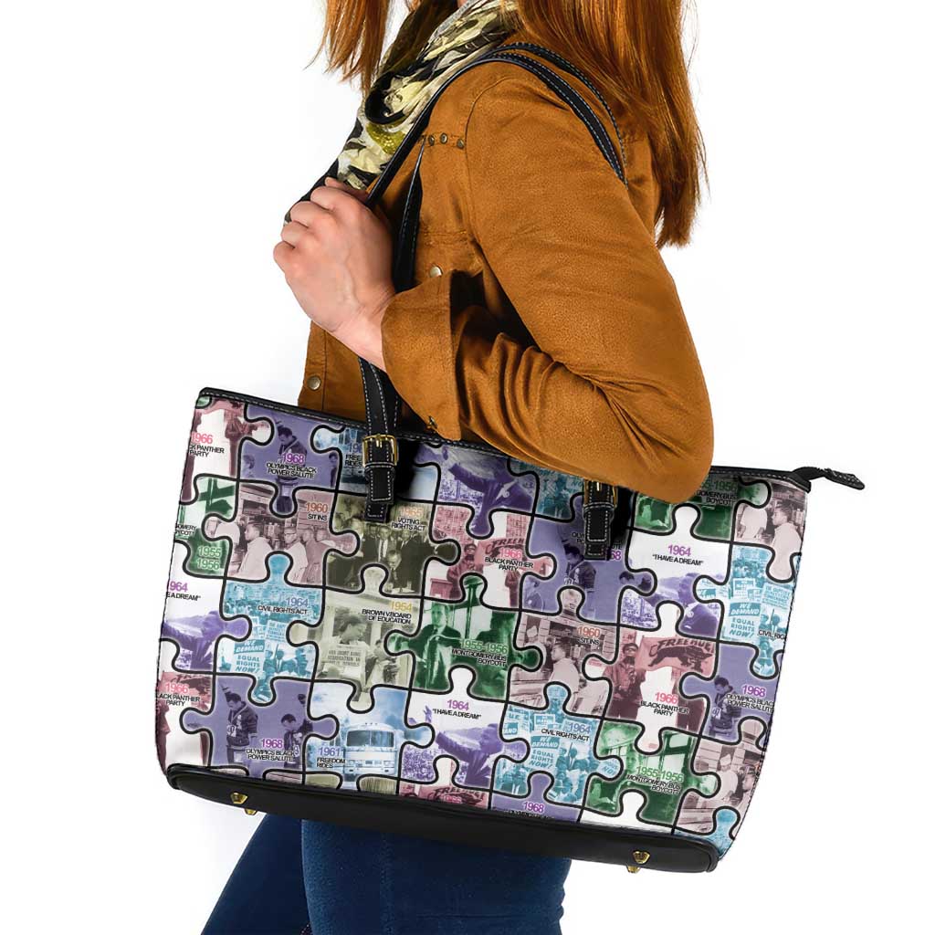 The Civil Rights Journey in Puzzle Leather Tote Bag African American