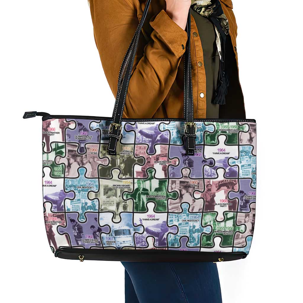 The Civil Rights Journey in Puzzle Leather Tote Bag African American