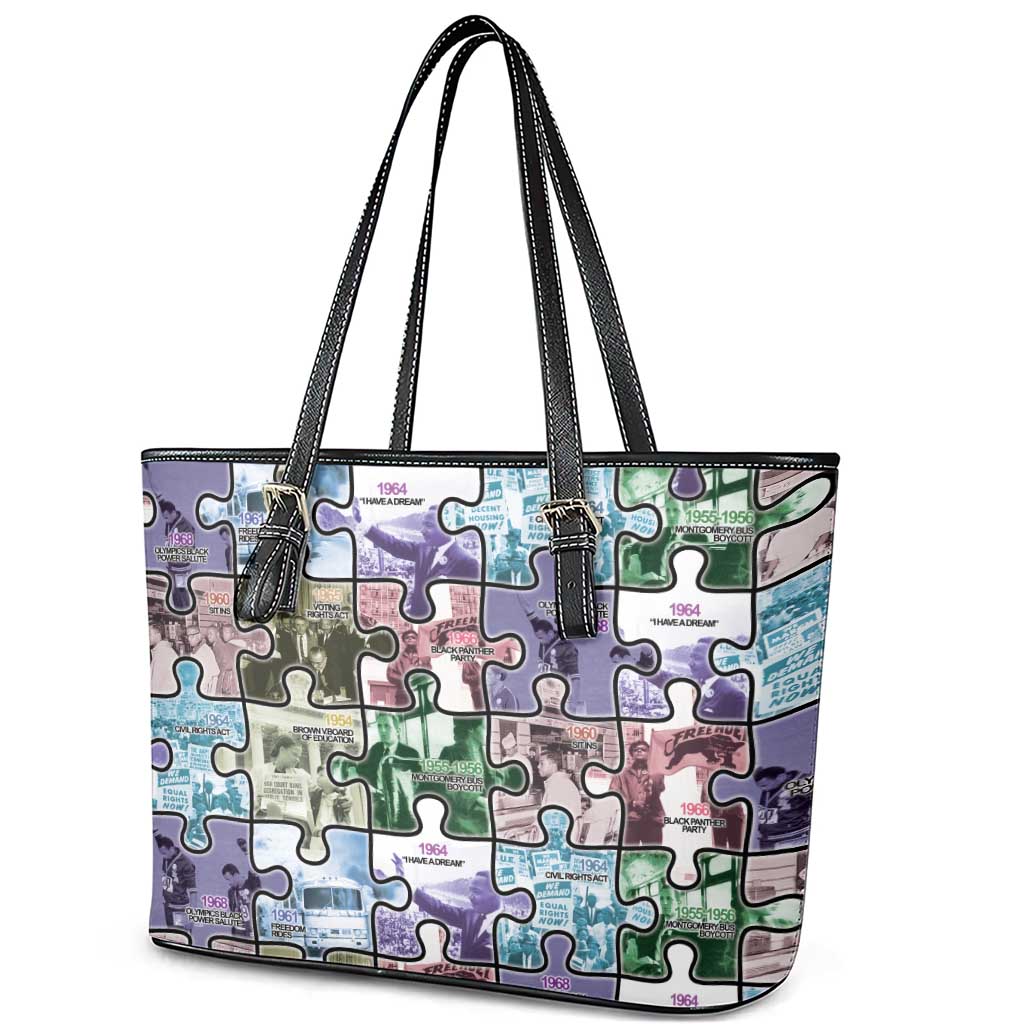 The Civil Rights Journey in Puzzle Leather Tote Bag African American