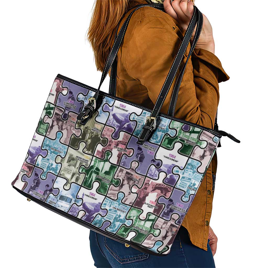 The Civil Rights Journey in Puzzle Leather Tote Bag African American