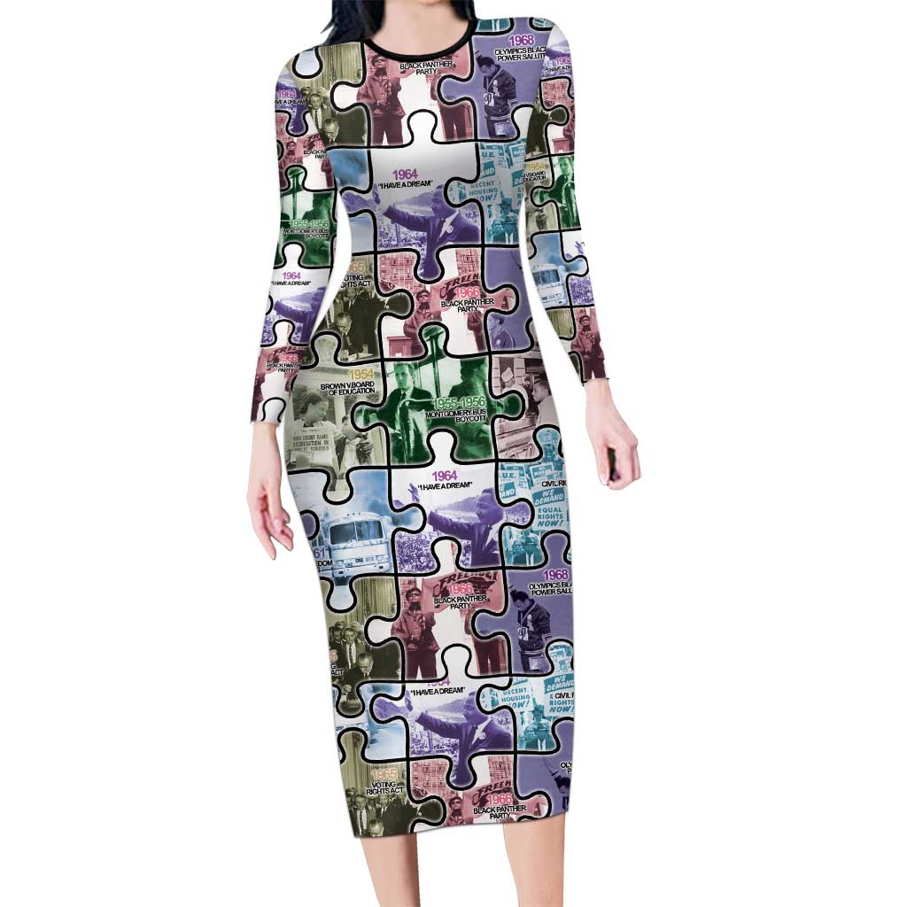 The Civil Rights Journey in Puzzle Long Sleeve Bodycon Dress African American