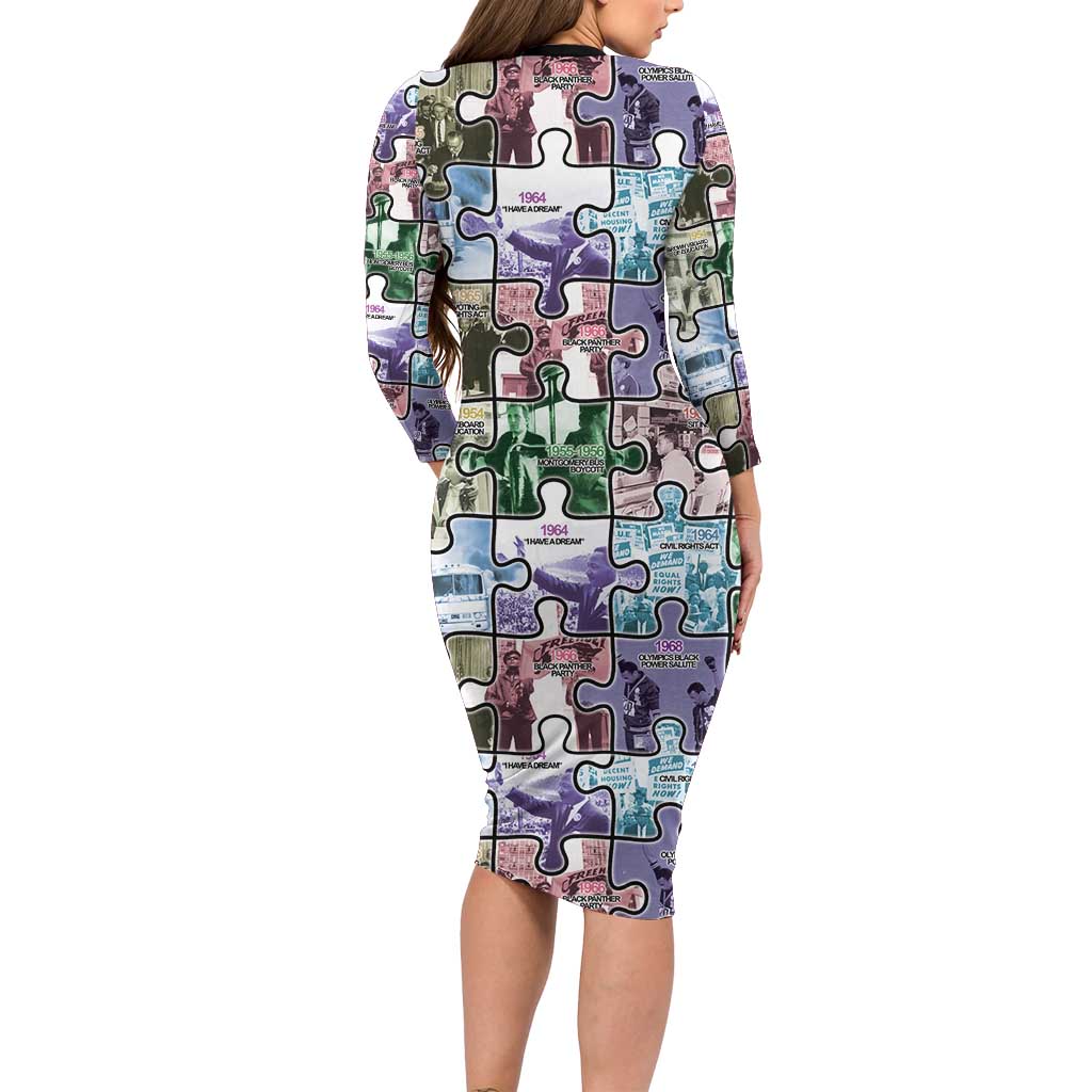The Civil Rights Journey in Puzzle Long Sleeve Bodycon Dress African American