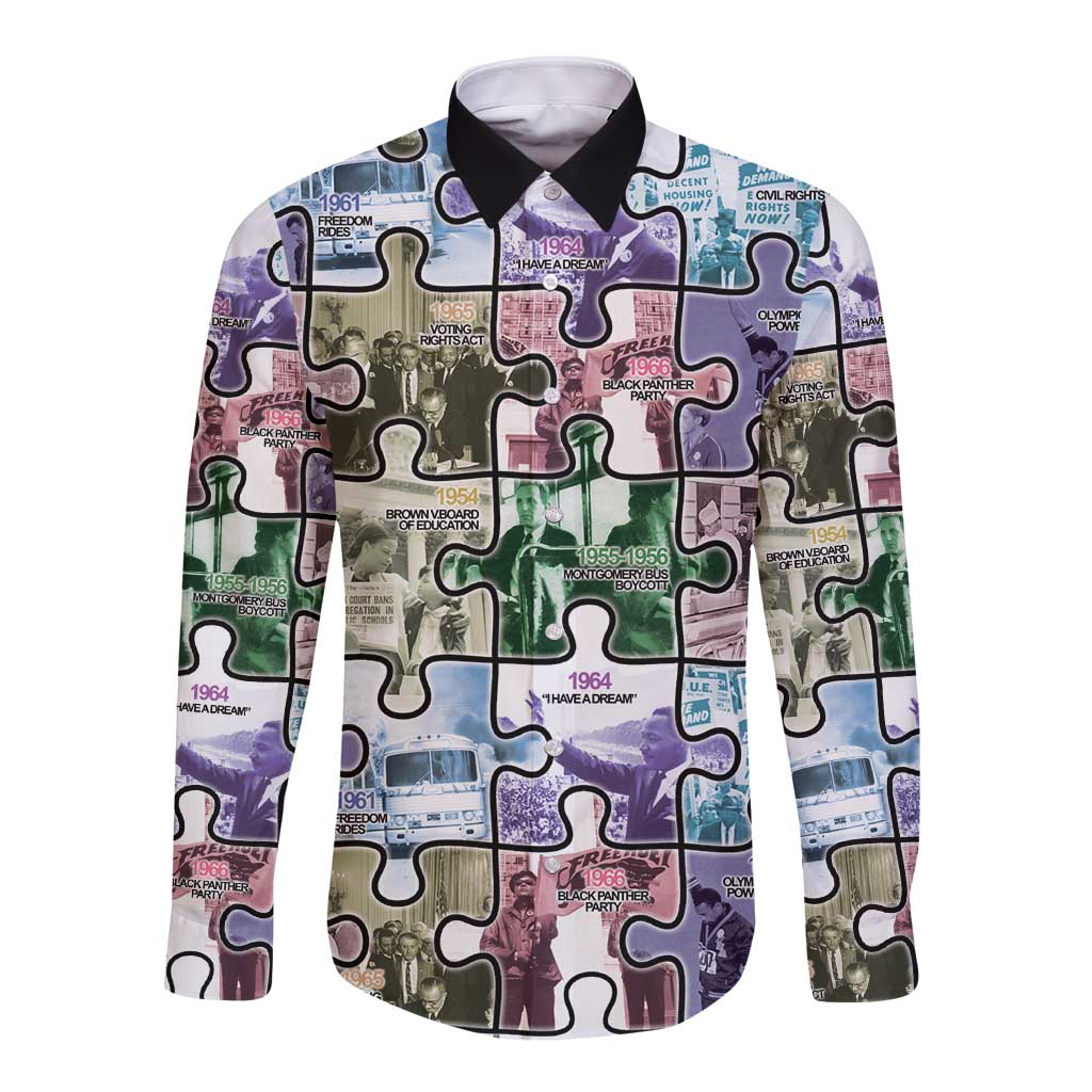 The Civil Rights Journey in Puzzle Long Sleeve Button Shirt African American