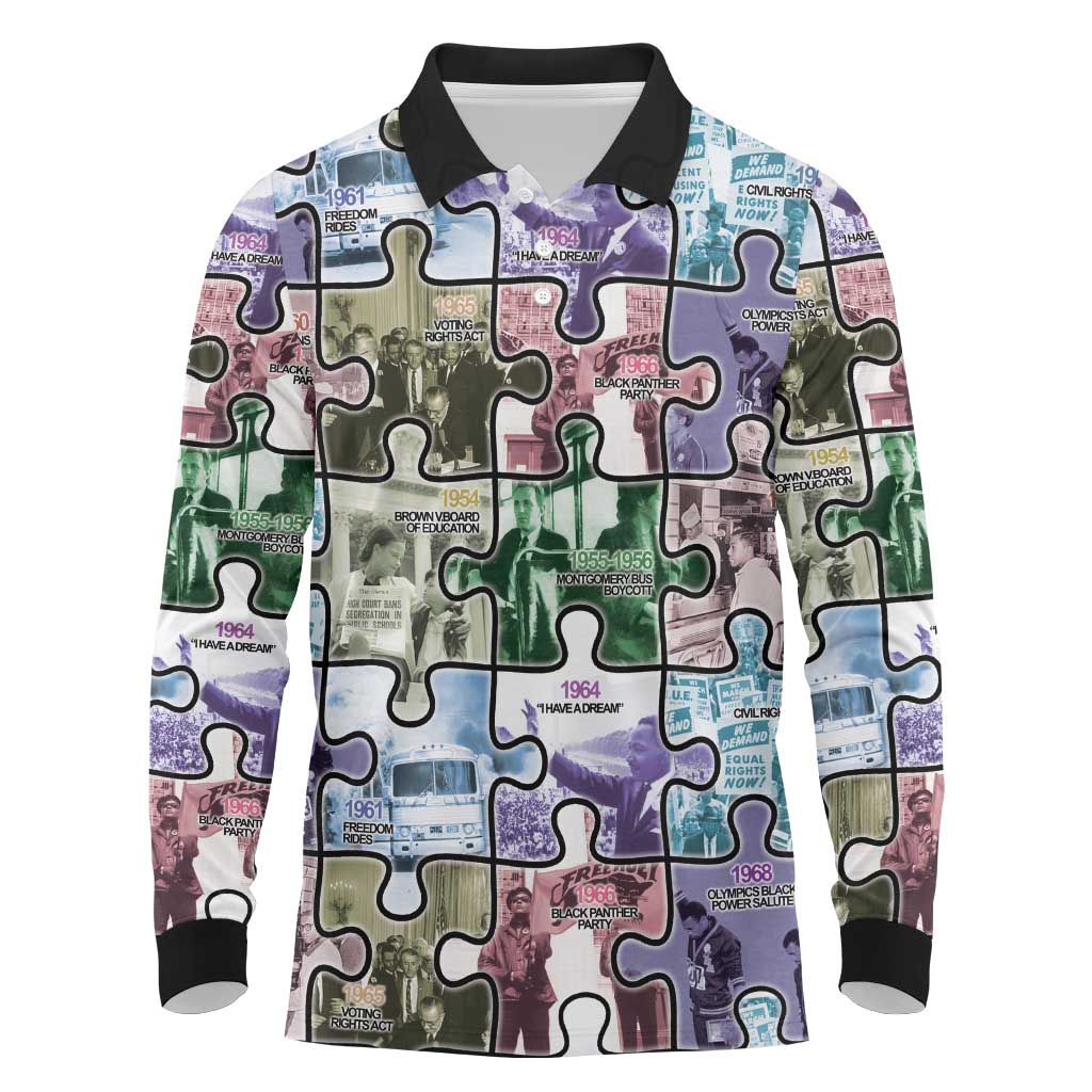 The Civil Rights Journey in Puzzle Long Sleeve Polo Shirt African American