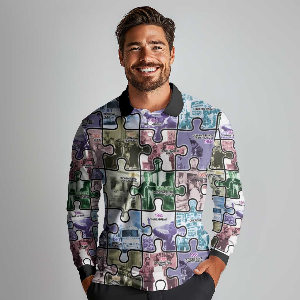 The Civil Rights Journey in Puzzle Long Sleeve Polo Shirt African American