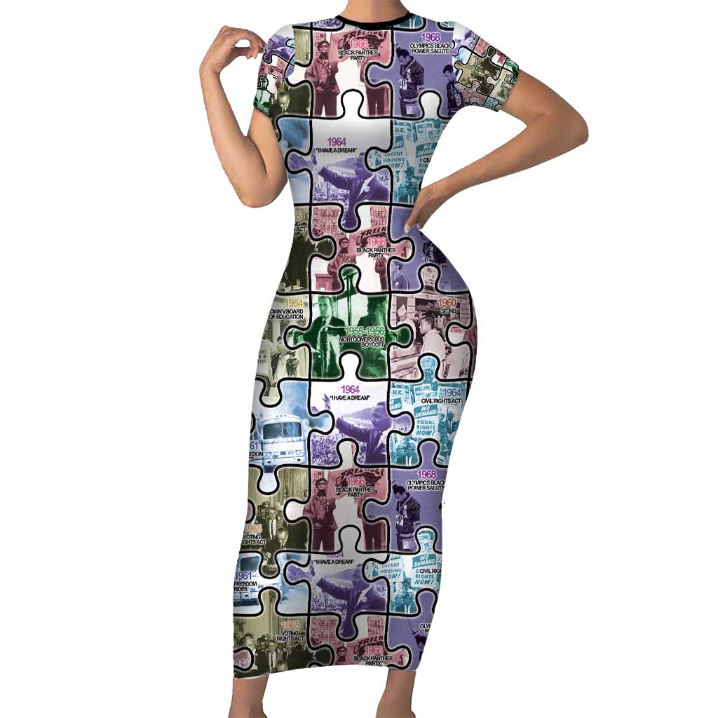 The Civil Rights Journey in Puzzle Short Sleeve Bodycon Dress African American