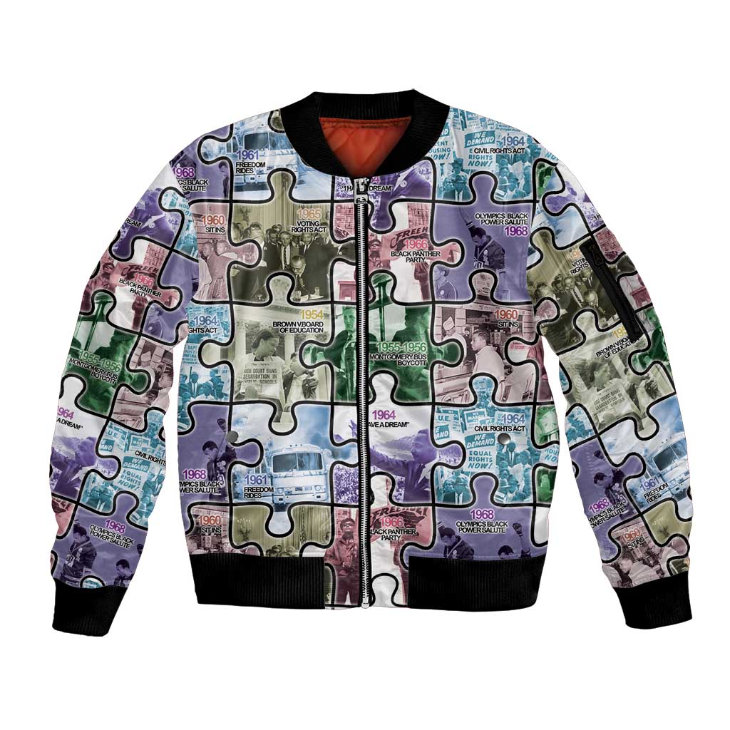 The Civil Rights Journey in Puzzle Sleeve Zip Bomber Jacket African American