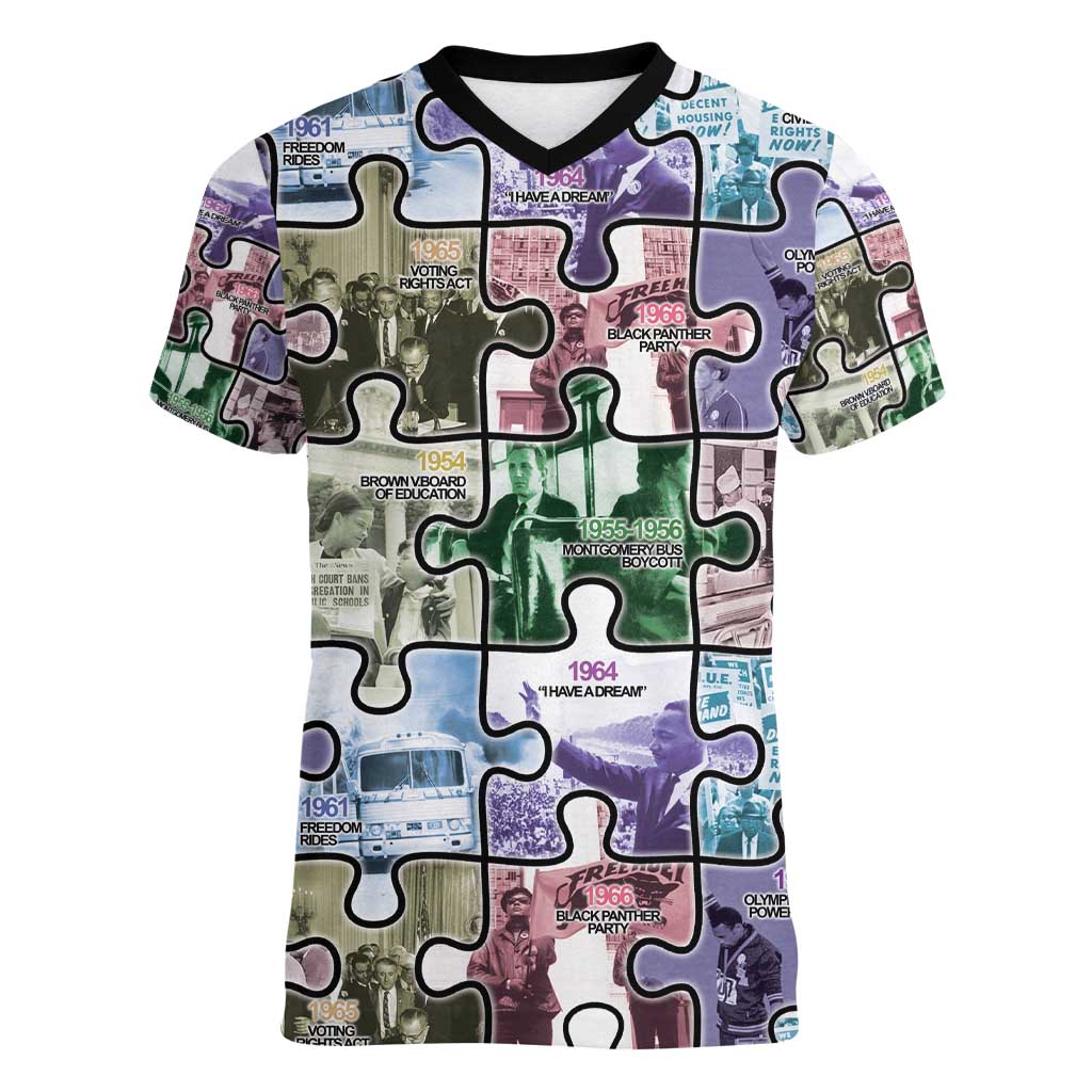 The Civil Rights Journey in Puzzle Women V-Neck T-Shirt African American