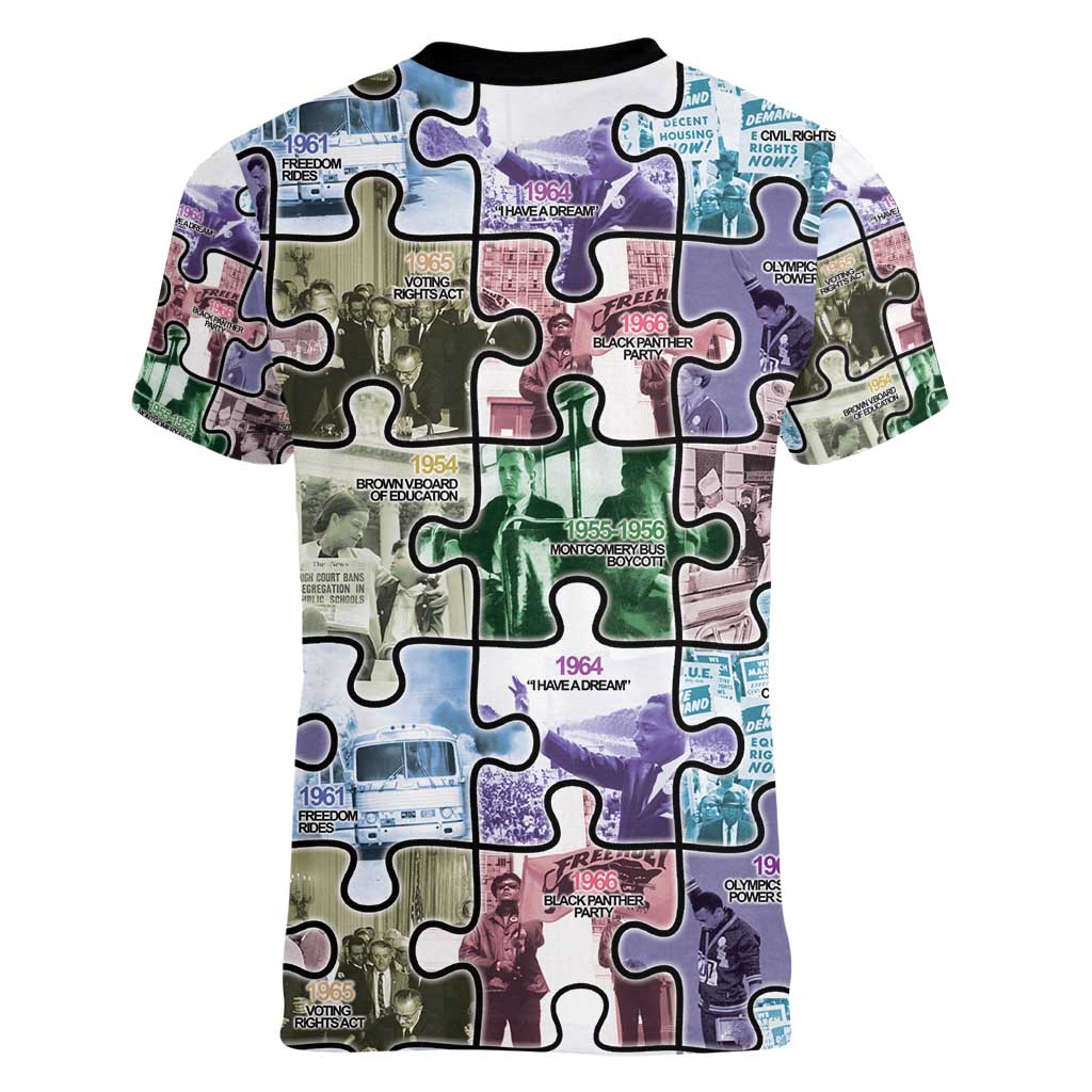 The Civil Rights Journey in Puzzle Women V-Neck T-Shirt African American