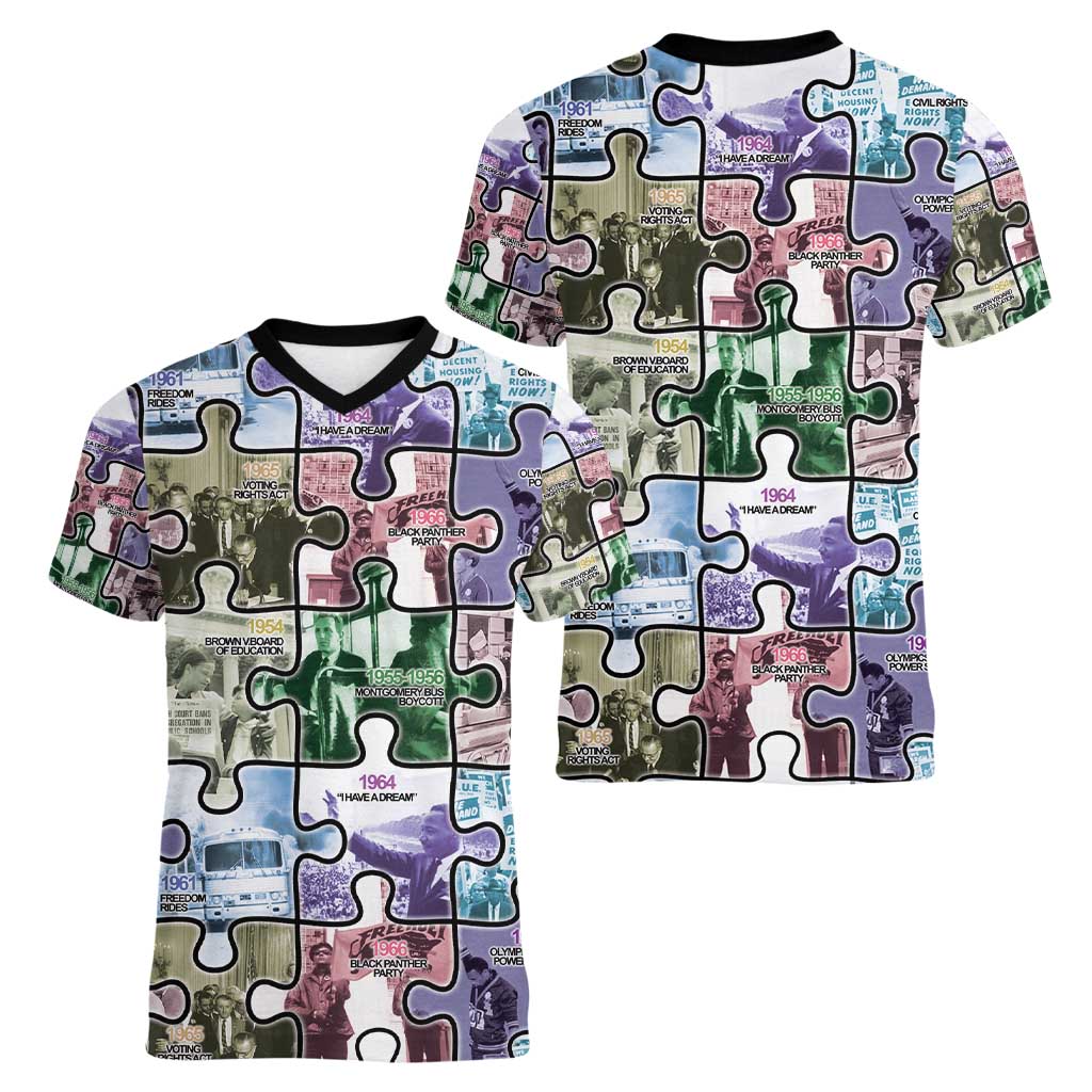 The Civil Rights Journey in Puzzle Women V-Neck T-Shirt African American