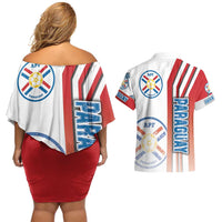 Paraguay Football Couples Matching Off Shoulder Short Dress and Hawaiian Shirt La Albirroja Soccer - Road To Champion