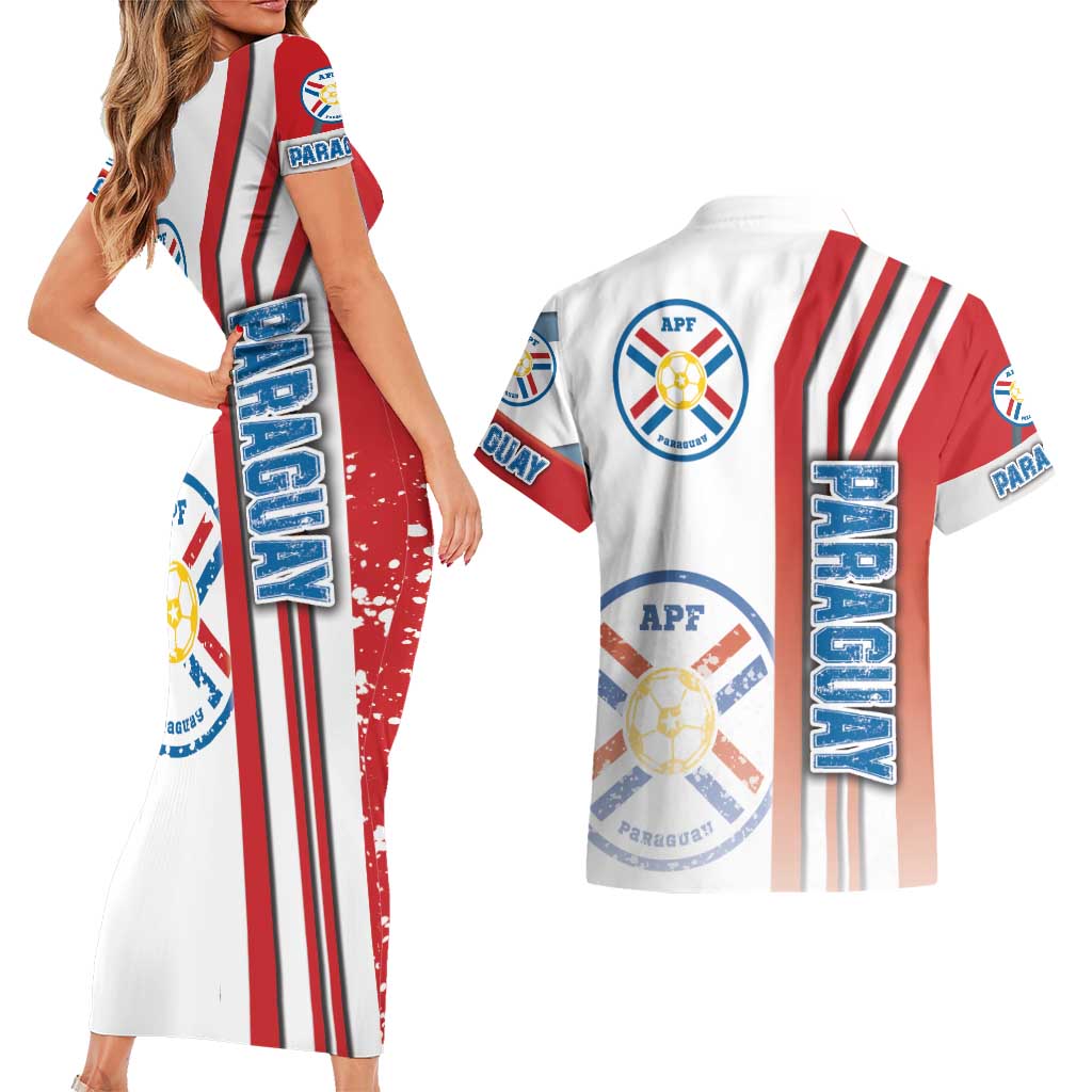 Paraguay Football Couples Matching Short Sleeve Bodycon Dress and Hawaiian Shirt La Albirroja Soccer - Road To Champion