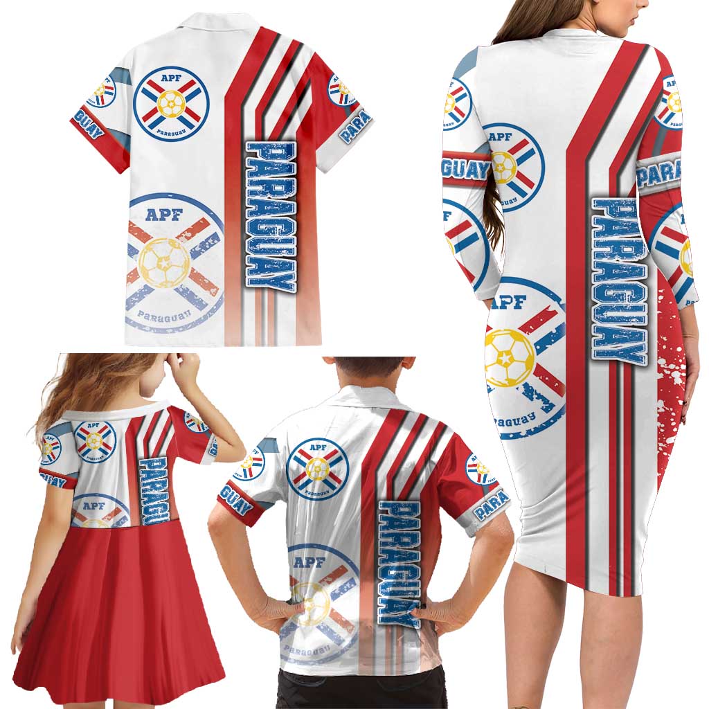 Paraguay Football Family Matching Long Sleeve Bodycon Dress and Hawaiian Shirt La Albirroja Soccer - Road To Champion