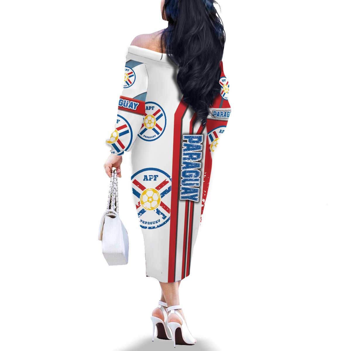 Paraguay Football Family Matching Off The Shoulder Long Sleeve Dress and Hawaiian Shirt La Albirroja Soccer - Road To Champion