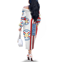 Paraguay Football Family Matching Off The Shoulder Long Sleeve Dress and Hawaiian Shirt La Albirroja Soccer - Road To Champion