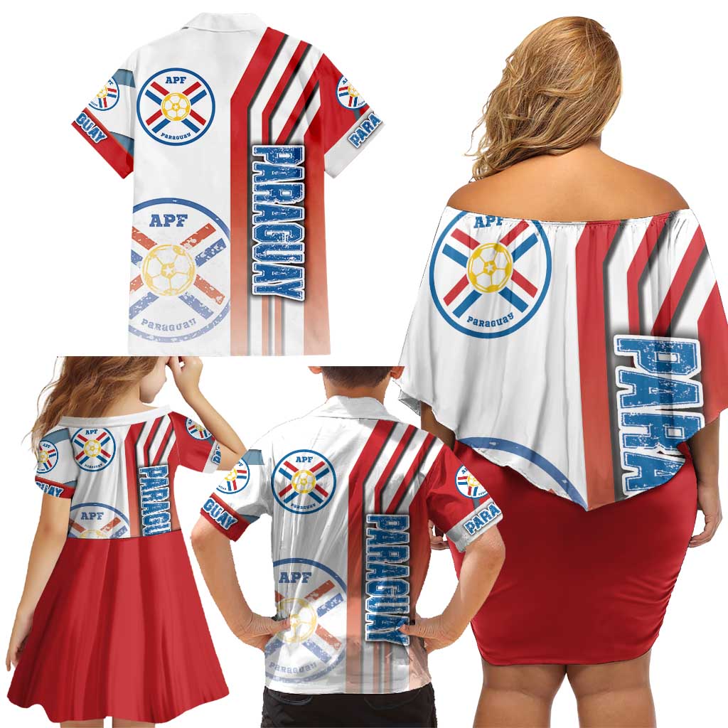 Paraguay Football Family Matching Off Shoulder Short Dress and Hawaiian Shirt La Albirroja Soccer - Road To Champion