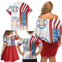 Paraguay Football Family Matching Off Shoulder Short Dress and Hawaiian Shirt La Albirroja Soccer - Road To Champion