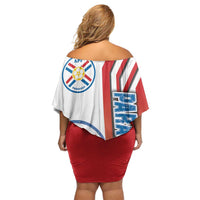 Paraguay Football Family Matching Off Shoulder Short Dress and Hawaiian Shirt La Albirroja Soccer - Road To Champion
