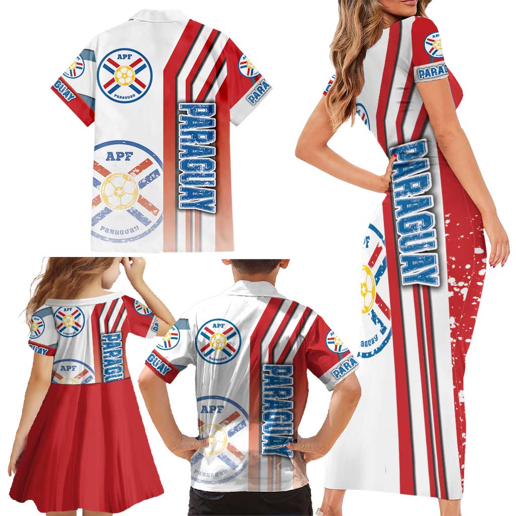 Paraguay Football Family Matching Short Sleeve Bodycon Dress and Hawaiian Shirt La Albirroja Soccer - Road To Champion