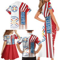 Paraguay Football Family Matching Short Sleeve Bodycon Dress and Hawaiian Shirt La Albirroja Soccer - Road To Champion