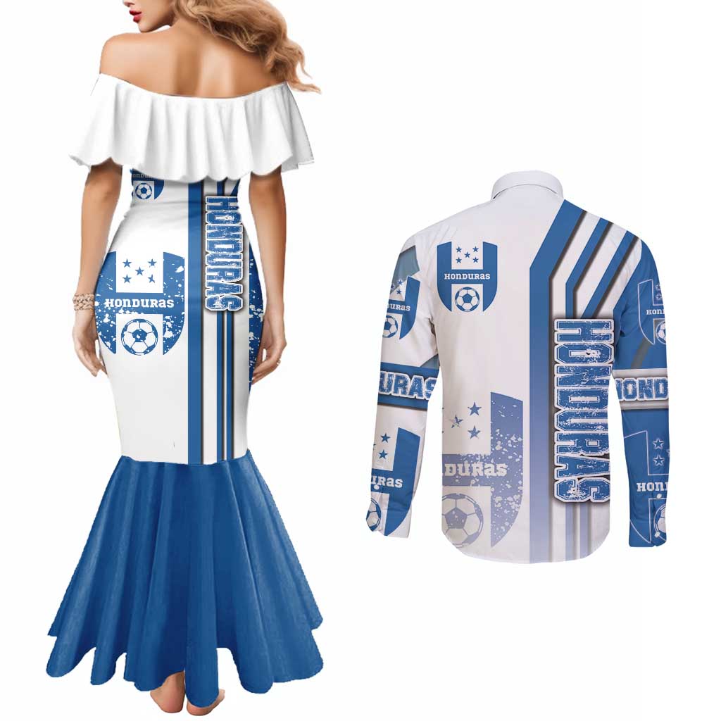 Honduras Football Couples Matching Mermaid Dress and Long Sleeve Button Shirt Los Catrachos Soccer - Road To Champion