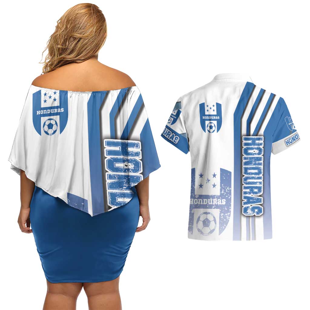 Honduras Football Couples Matching Off Shoulder Short Dress and Hawaiian Shirt Los Catrachos Soccer - Road To Champion