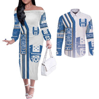 Honduras Football Couples Matching Off The Shoulder Long Sleeve Dress and Long Sleeve Button Shirt Los Catrachos Soccer - Road To Champion