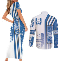 Honduras Football Couples Matching Short Sleeve Bodycon Dress and Long Sleeve Button Shirt Los Catrachos Soccer - Road To Champion