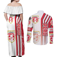 Peru Football Couples Matching Off Shoulder Maxi Dress and Long Sleeve Button Shirt La Bicolor Soccer - Road To Champion