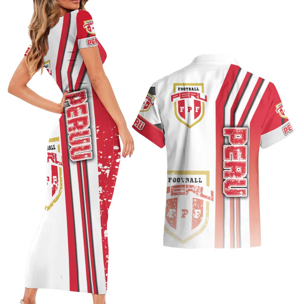 Peru Football Couples Matching Short Sleeve Bodycon Dress and Hawaiian Shirt La Bicolor Soccer - Road To Champion