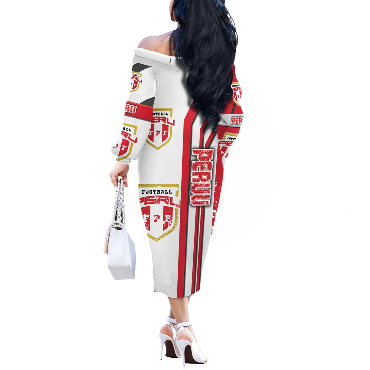 Peru Football Off The Shoulder Long Sleeve Dress La Bicolor Soccer - Road To Champion