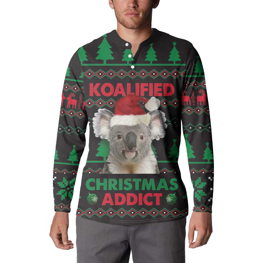 Cute Koala Button Sweatshirt Koalified Christmas Addict - Wonder Print Shop