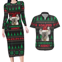 Cute Koala Couples Matching Long Sleeve Bodycon Dress and Hawaiian Shirt Koalified Christmas Addict - Wonder Print Shop